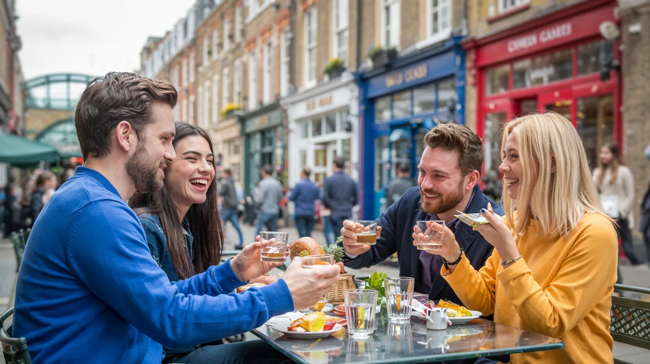 Friends having brunch at outdoor cafe in London Friends having brunch at outdoor cafe in London