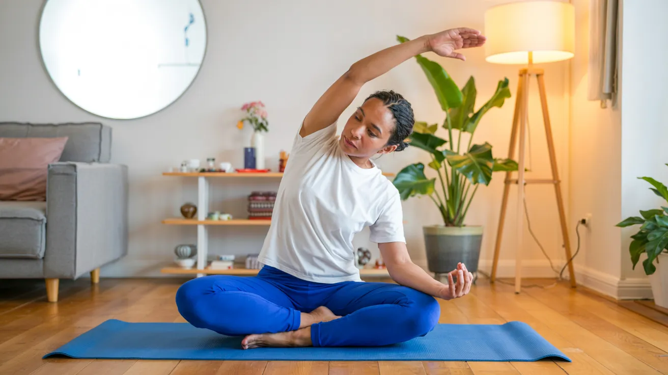 Person doing gentle yoga stretches Person doing gentle yoga stretches