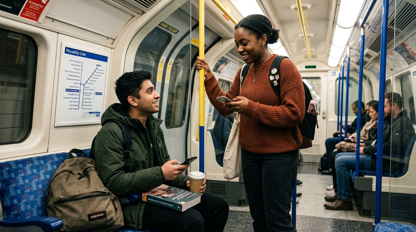 London university students on Piccadilly Line tube - commuting between lectures and accommodation increases close-contact exposure