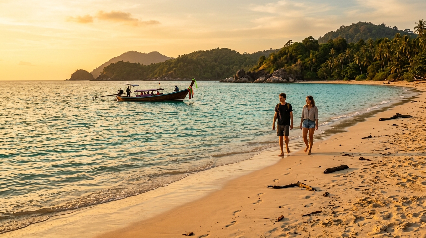 Thailand travel vaccines: travellers on a Thai beach