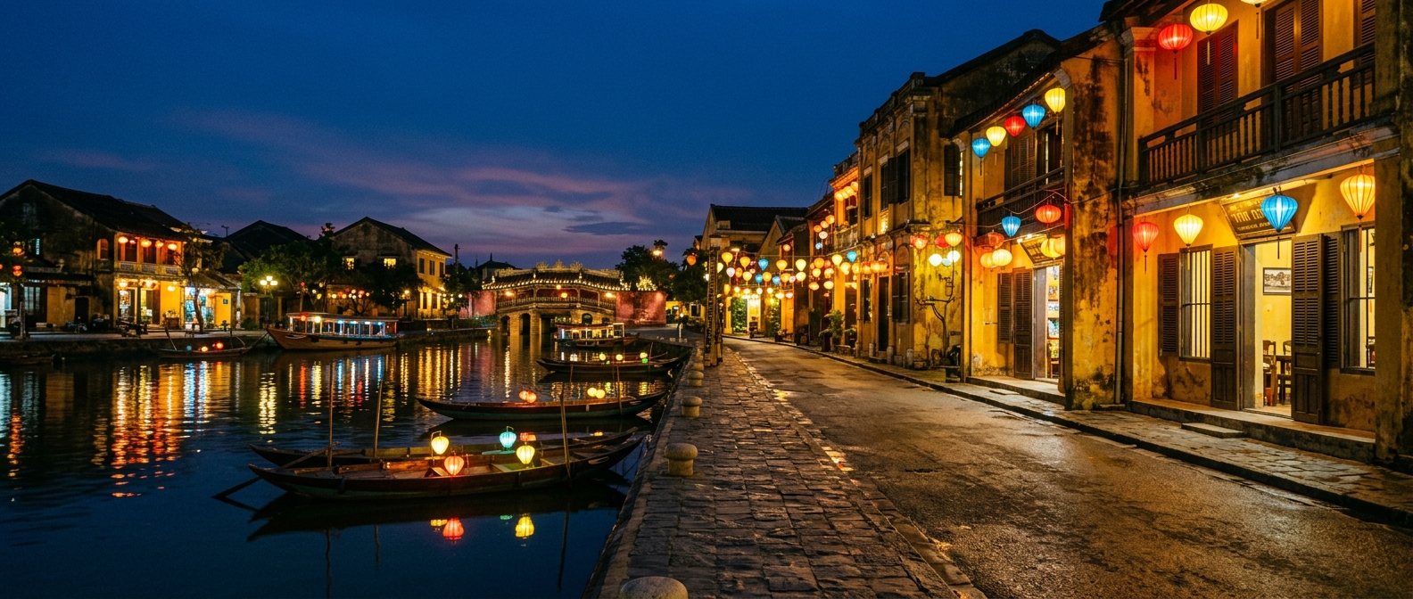 Vietnam travel vaccines: Hoi An Vietnam travel vaccines: the lantern-lit streets of Hoi An ancient town at dusk