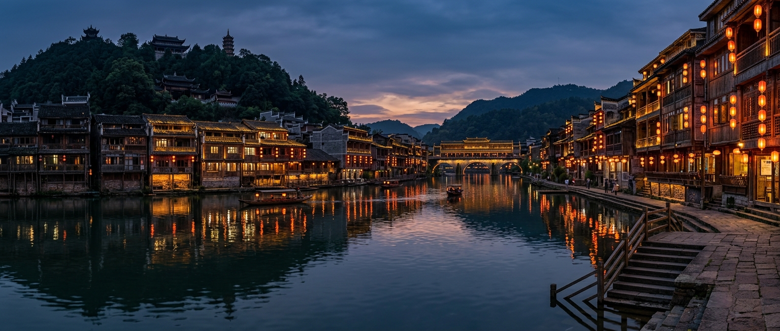 Rabies vaccine for China Rabies vaccine for China: the ancient riverside town of Fenghuang at dusk