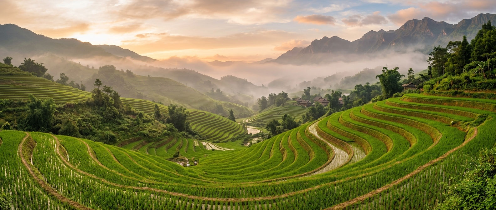 Rural rice paddies in Asia where Japanese encephalitis is a risk for travellers