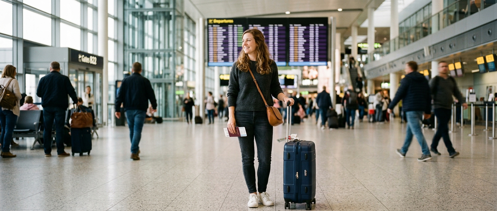 Last-minute traveller at the airport who needs the Japanese encephalitis vaccine before flying to Asia
